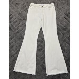 Fly Monkey Women’s 30 High Rise Mega Flare White Jeans Raw Hem